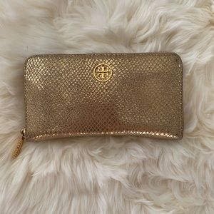 Like new Tory Burch gold snakeskin wallet
